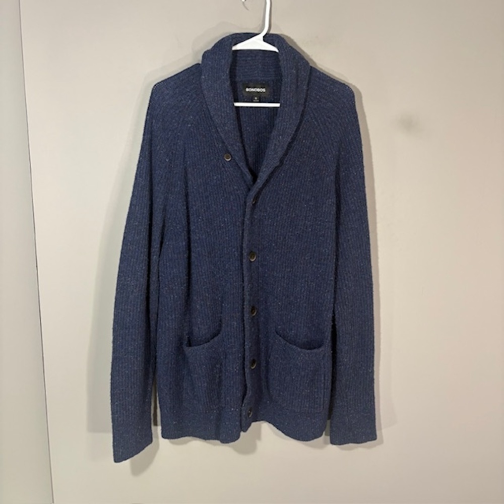 Bonobos Sweater Mens XL Blue Wool Blend Shawl Collar Cardigan Button Pockets